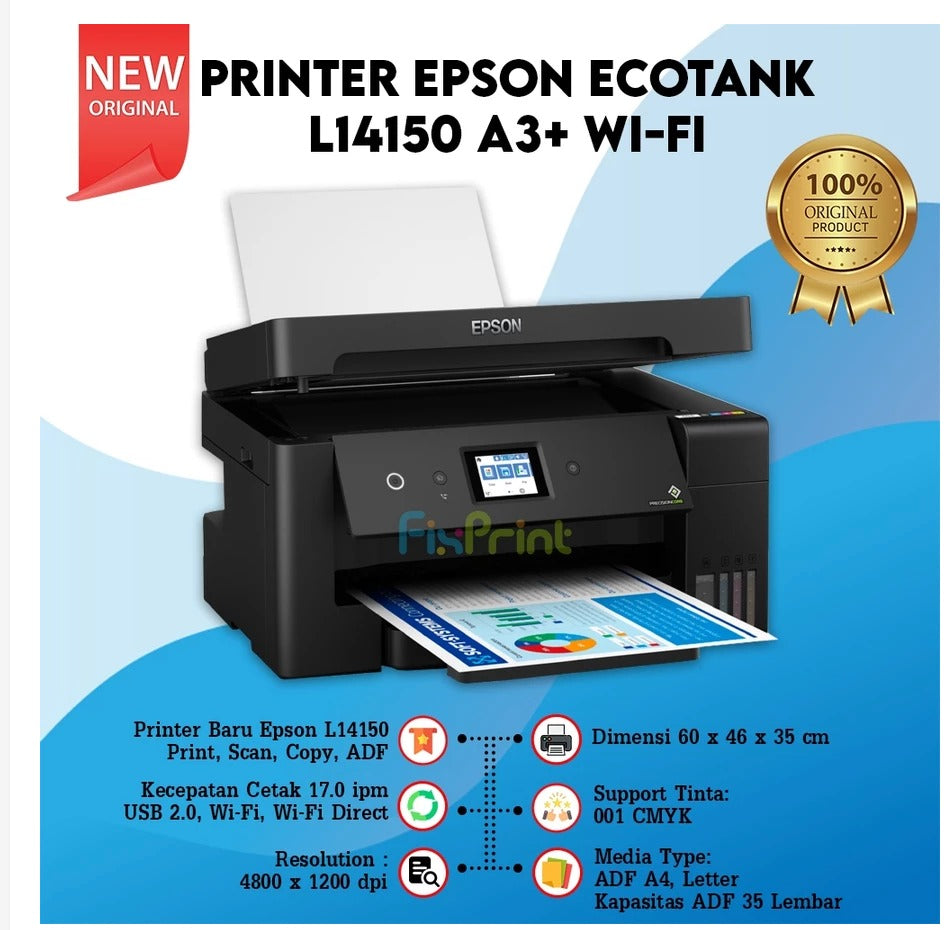 Printer Epson Ink Eco Tank L14150 A3+ Print Scan Copy All-in-One ADF WiFi L-14150 Wireless A3