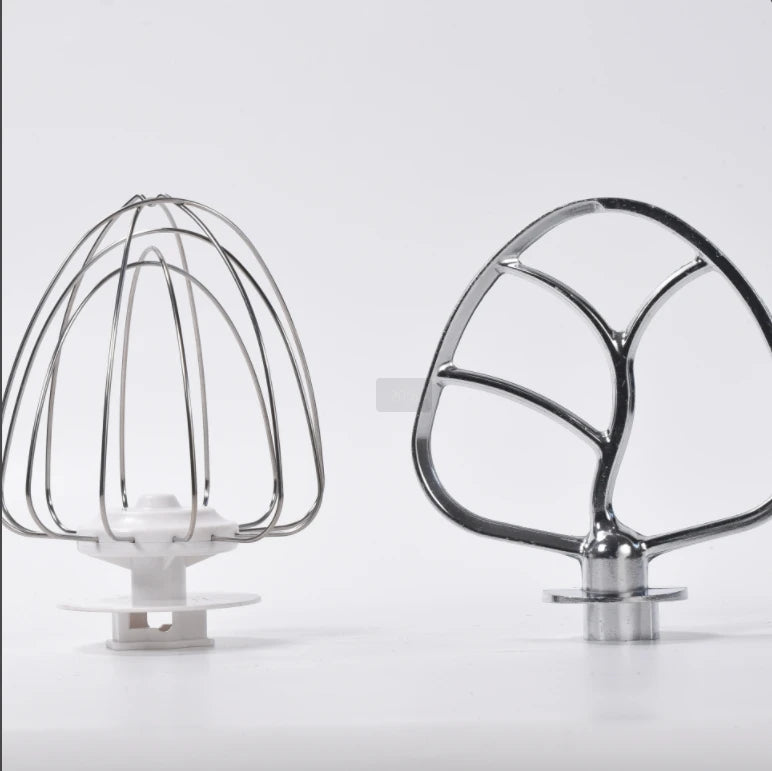 Two kitchen mixer attachments on a white background