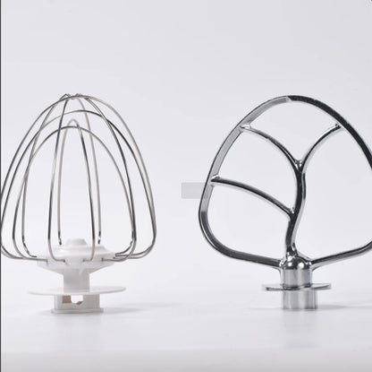 Two kitchen mixer attachments on a white background