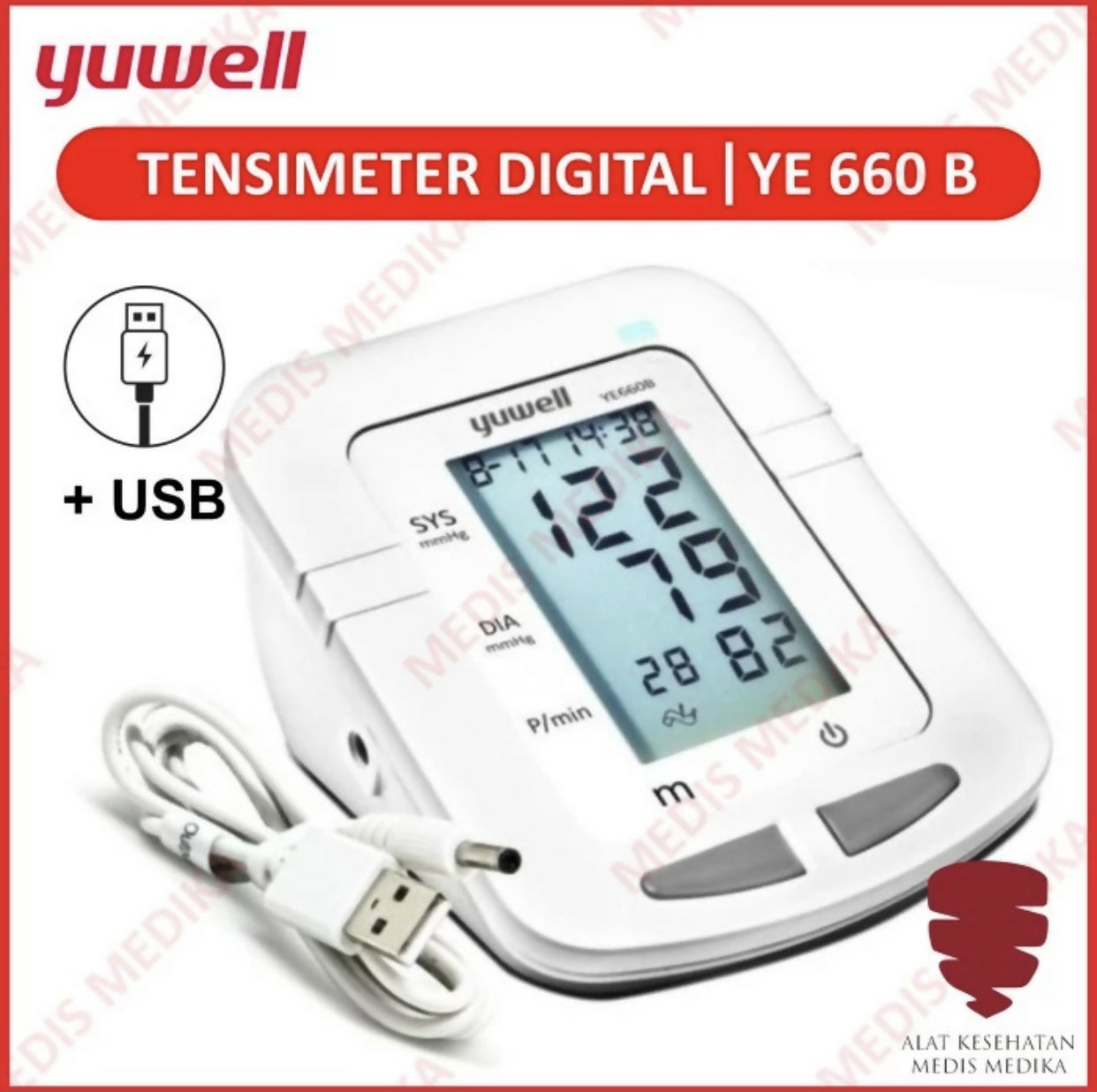 ￼Yuwell YE660B Tensimeter Digital Intellisense Alat Cek Ukur Test Tes Tekanan Darah Tensi Meter YE 660 B