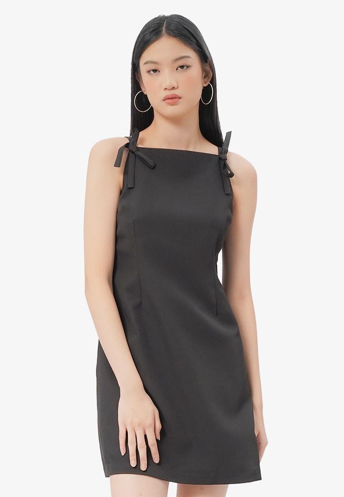COLORBOX Ribbon Halter Mini Dress Black