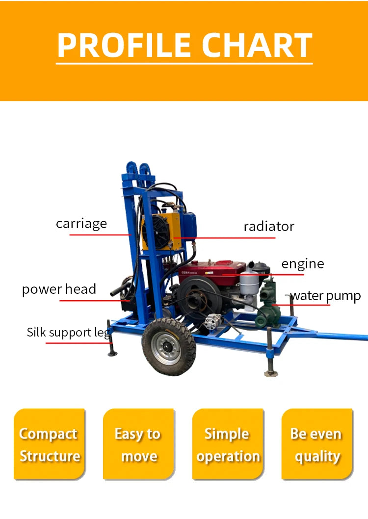 Heavy Borehole Equipment Portable Drilling Rig Di esel Engine Used Borehole Water Drilling Machine