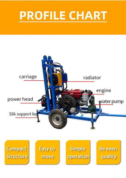 Heavy Borehole Equipment Portable Drilling Rig Di esel Engine Used Borehole Water Drilling Machine