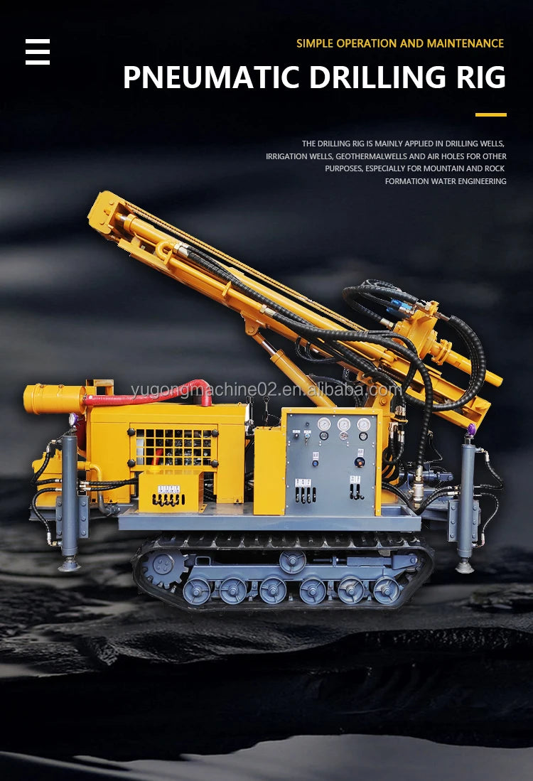 180 Meter Full Hydraulic Crawler Water Well Drilling Rig Diesel for Home Farm New Gearbox Pump Rock Drill Ore Home Use