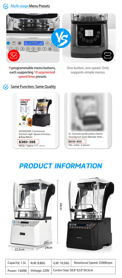 Moseener 2L Large Capacity Commercial FOOD Fruit Juicer Mixer Grinder Heavy  Machine Portable Ice Smoothie Blenders