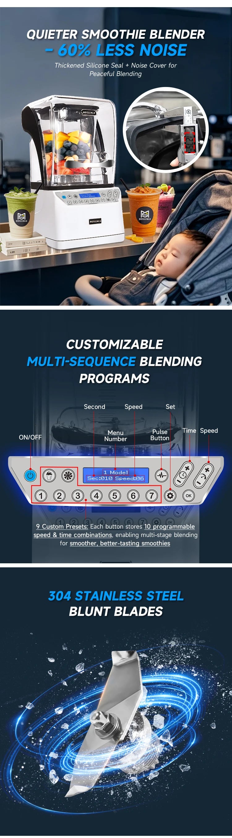 Moseener 2L Large Capacity Commercial FOOD Fruit Juicer Mixer Grinder Heavy  Machine Portable Ice Smoothie Blenders