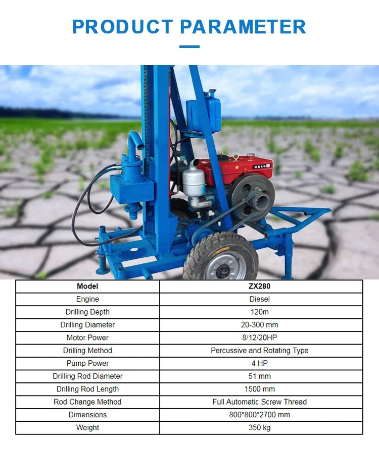 150 Meters Depth Diesel Engine Portable Dth Water Well Drilling Rig Small Bore 200M Cheap Small Water Well Drilling Rig Machine