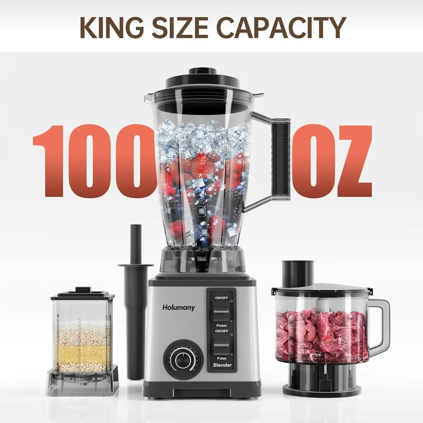 1200W Countertop Blender with 100oz Pitcher, Blender Food Processor Combo, 3-Cup Chopper & Grinder