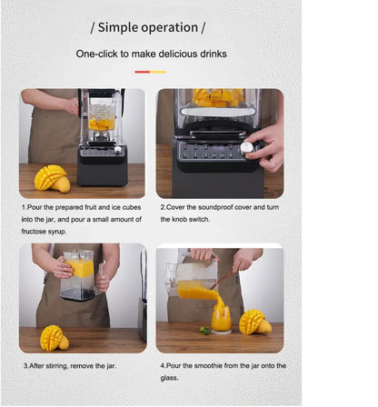 HXL Smoothie Machine for Milk Tea Shops with Cover, Silent Juicer, Blender, Ice Crusher