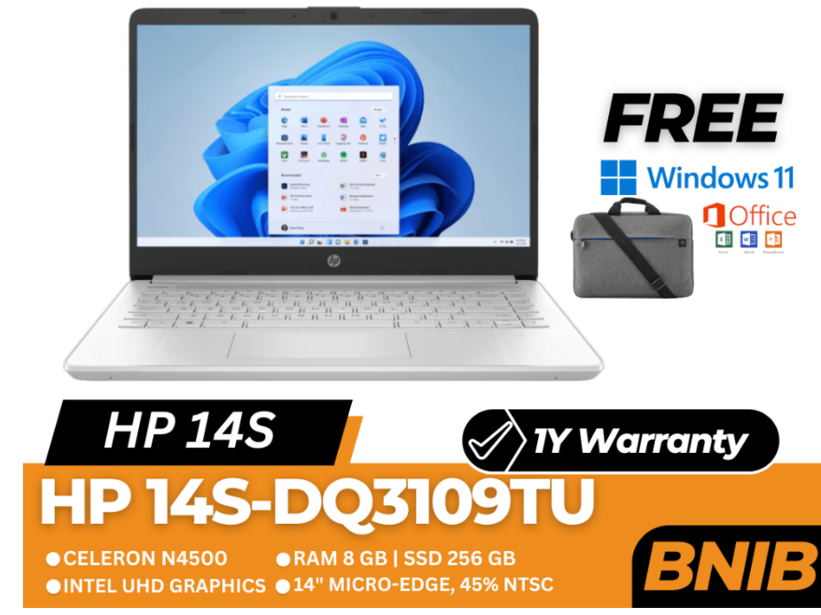 LAPTOP HP 14s-DQ3109TU | CELERON N4500 8/256 UHD 14" HD W11HM+OHS2021