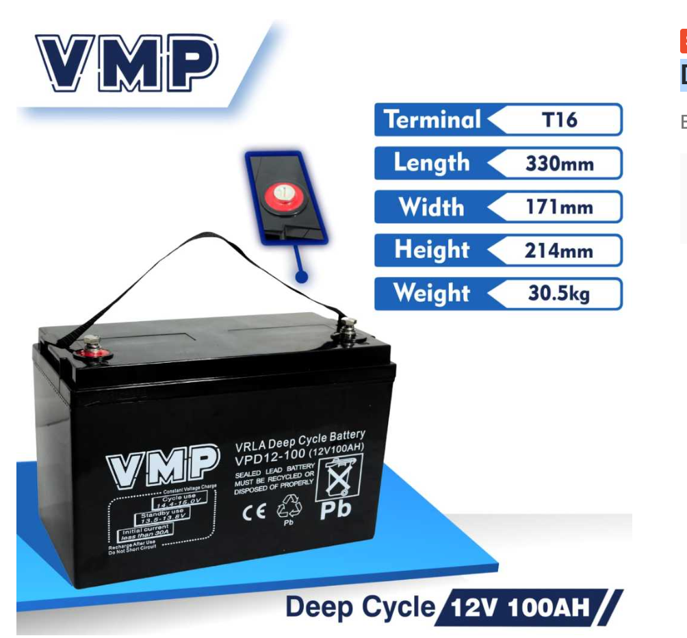 Aki Kering VMP 12V 100Ah Baterai UPS Solar Panel Batre VRLA Deep Cycle 100AH VMP