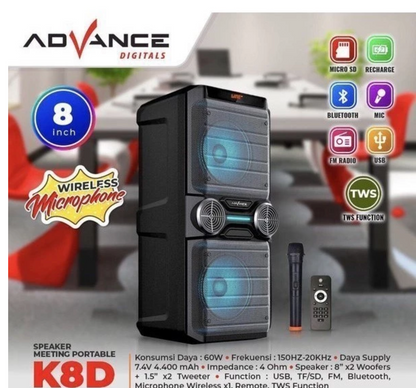 Speaker Advance Speaker Meeting K8D 8 inch double woofer / Speaker Koper Blutot dan karaoke