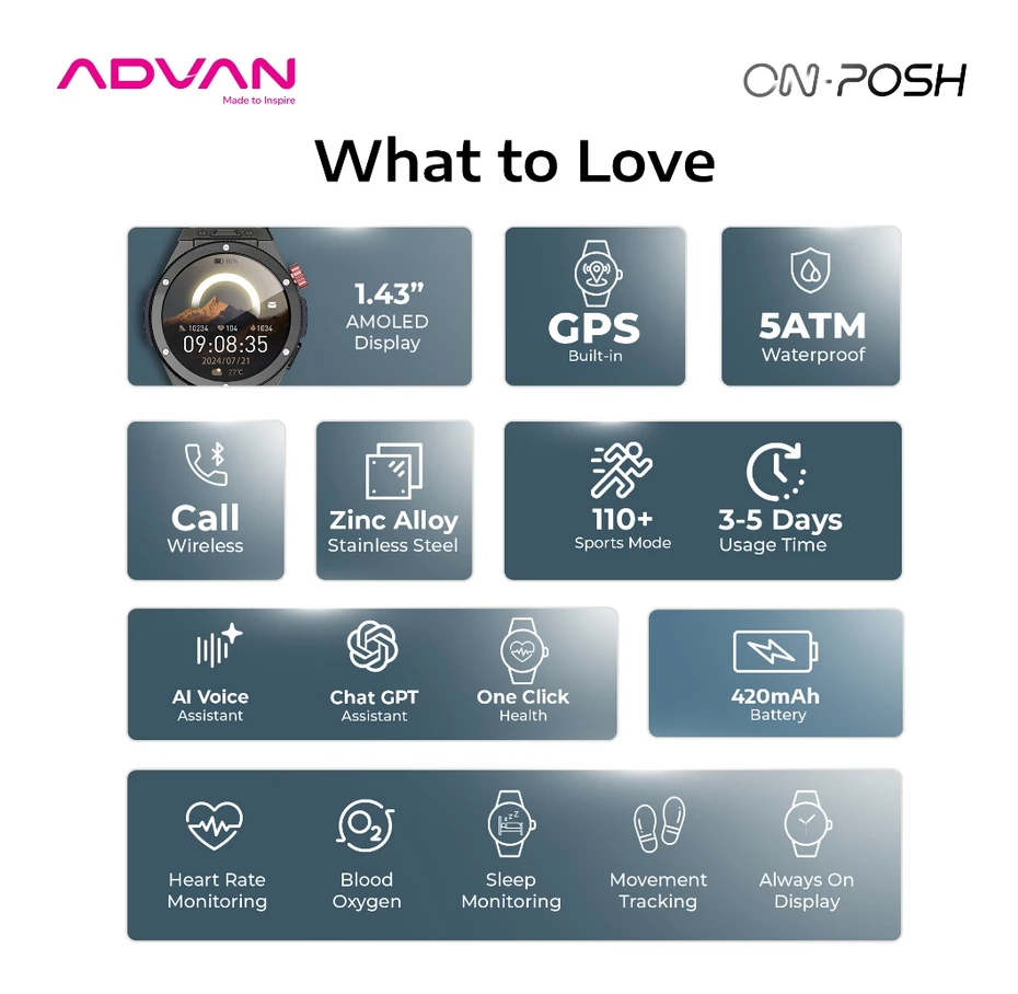 ADVAN Smartwatch On Posh GPS Smart Ai Waterproof