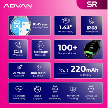 ADVAN Smartwatch SR Ai Waterproof IP68