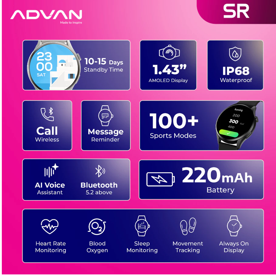 ADVAN Smartwatch SR Ai Waterproof IP68