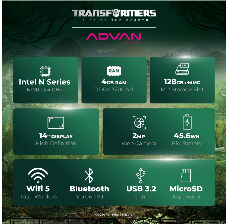 ADVAN Laptop TBook X Transformer | TbookN100 Intel N100 4Gb/128GB 14" HD Free Windows 11