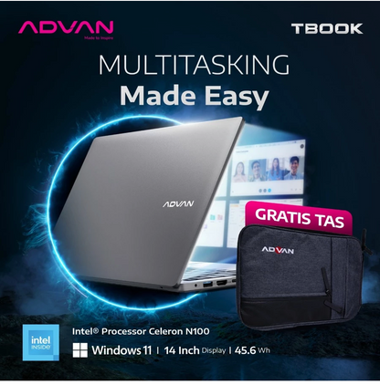 ADVAN Laptop TBook X Transformer | TbookN100 Intel N100 4Gb/128GB 14" HD Free Windows 11