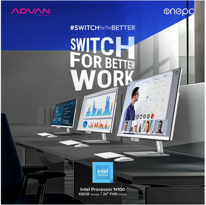 ADVAN All in One PC AIO ONEPC Intel N100 99% SRGB 60W Power Saving Windows 11