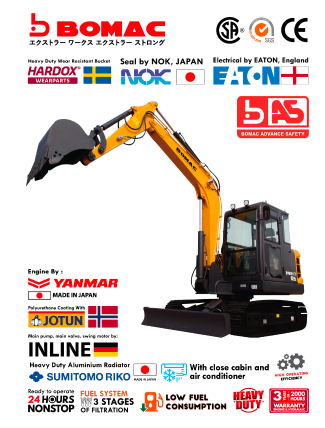 BOMAC Heavy Duty Excavator with YANMAR Engine, JAPAN • Model : BE62-9E-CT