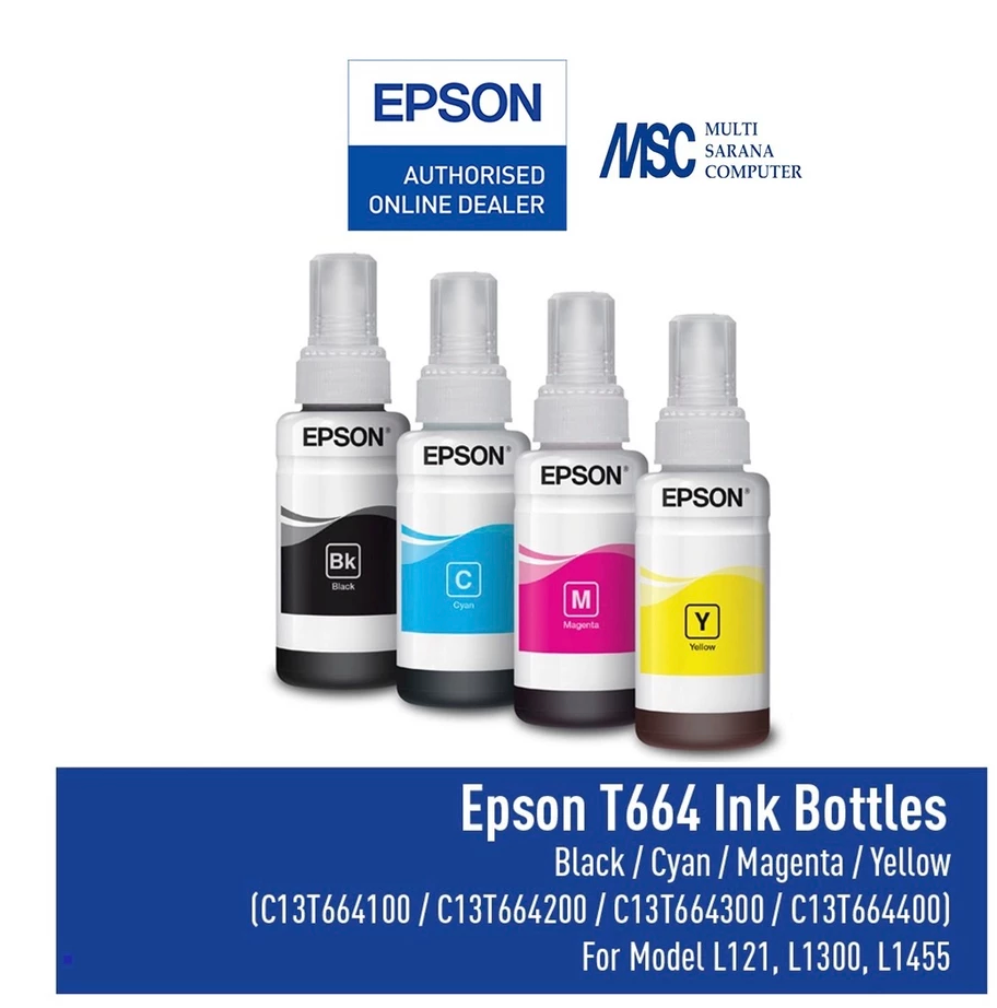 EPSON Tinta Cartidge T664 644 Original New Ink L100 L110 L120 L121 L200 L210 L220 L300 L310 L350 L360 L365 L380 L385 L1300