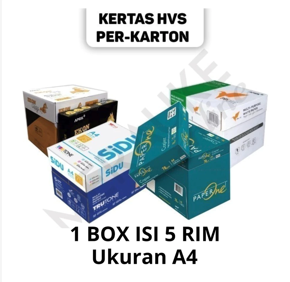 Kertas HVS A4 70 75 gsm PER-KARTON (1 KARTON / DUS isi 5 RIM) - SIDU Paperone PP Lite Bmo Aone Maxi Brite Natural Kertas Fotocopy A4 1