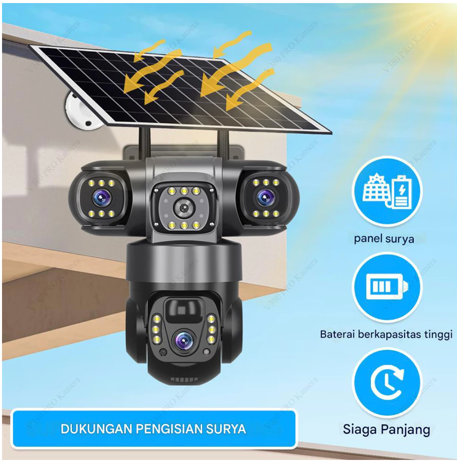 V380 Pro CCTV Surya Outdoor WIFI&4G Daya Tahan Baterai 14 Hari 10X Zoom Alarm Deteksi Manusia AI
