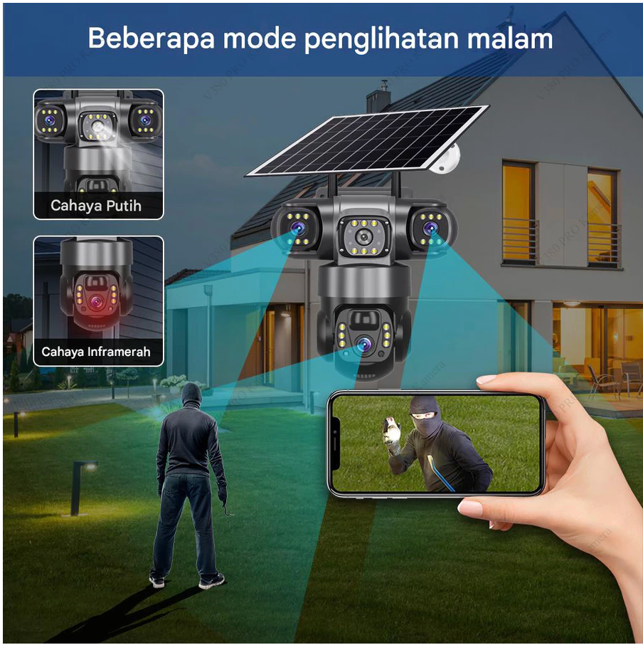 V380 Pro CCTV Surya Outdoor WIFI&4G Daya Tahan Baterai 14 Hari 10X Zoom Alarm Deteksi Manusia AI