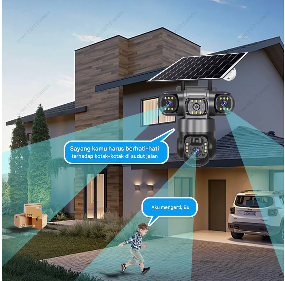 V380 Pro CCTV Surya Outdoor WIFI&4G Daya Tahan Baterai 14 Hari 10X Zoom Alarm Deteksi Manusia AI