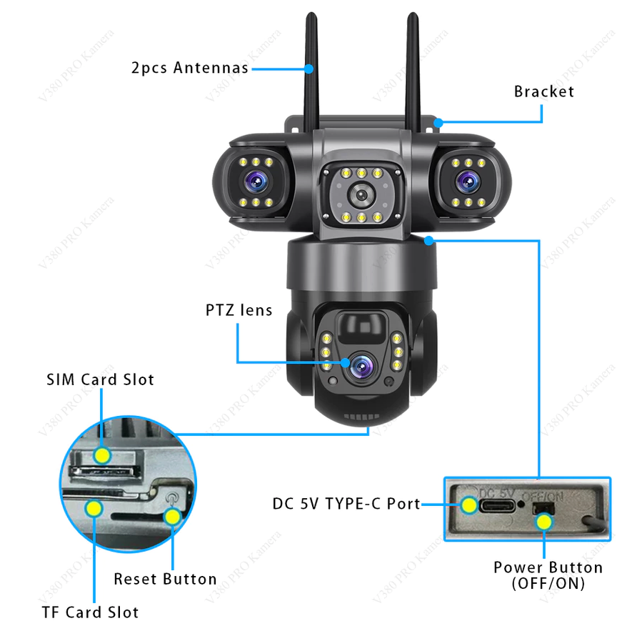 V380 Pro CCTV Surya Outdoor WIFI&4G Daya Tahan Baterai 14 Hari 10X Zoom Alarm Deteksi Manusia AI
