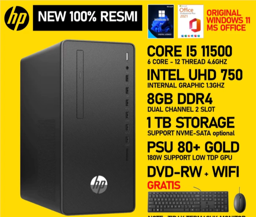 HP 280 Pro G8 Microtower PC BUILT UP CORE I5 11500 8GB DDR4 1TB HARDISK WINDOWS