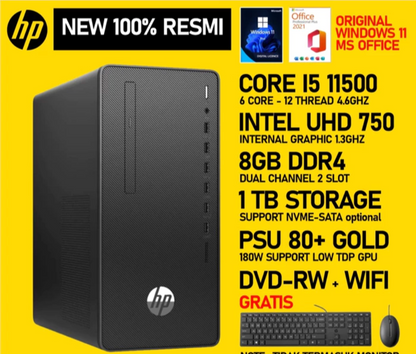 HP 280 Pro G8 Microtower PC BUILT UP CORE I5 11500 8GB DDR4 1TB HARDISK WINDOWS