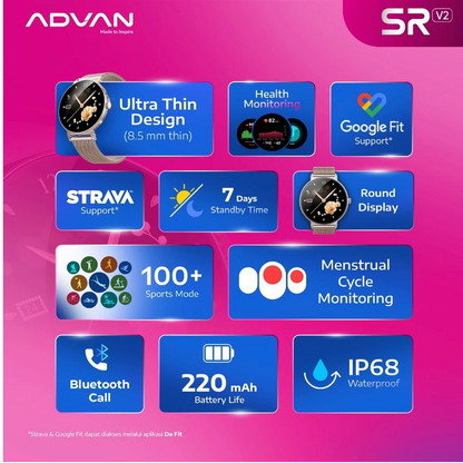 ADVAN Smartwatch SR V2 | AI Voice Assistant | Wireless Bluetooth Call | IP68 Waterproof
