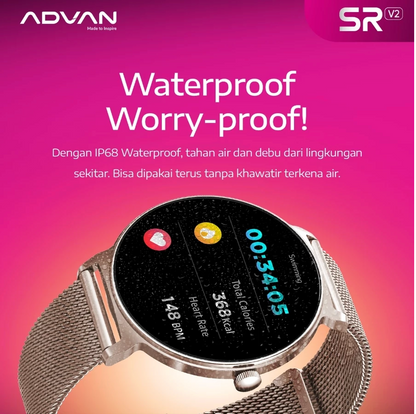 ADVAN Smartwatch SR V2 | AI Voice Assistant | Wireless Bluetooth Call | IP68 Waterproof
