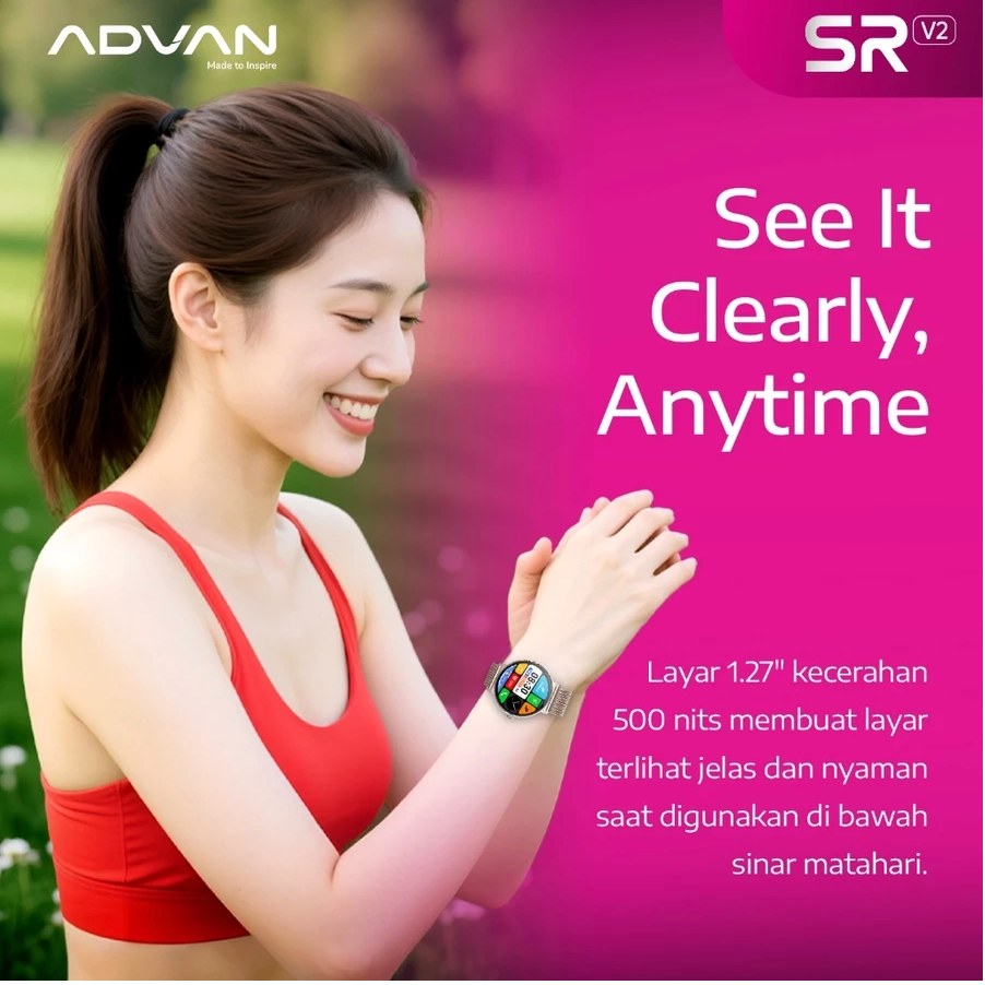 ADVAN Smartwatch SR V2 | AI Voice Assistant | Wireless Bluetooth Call | IP68 Waterproof