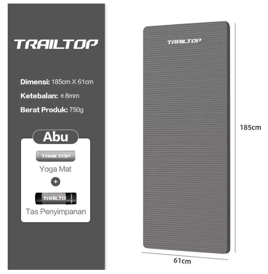 TrailTop Matras Yoga Premium Anti Slip Matras Olahraga Yoga Mat Karpet Olahraga Workout 8/10mm