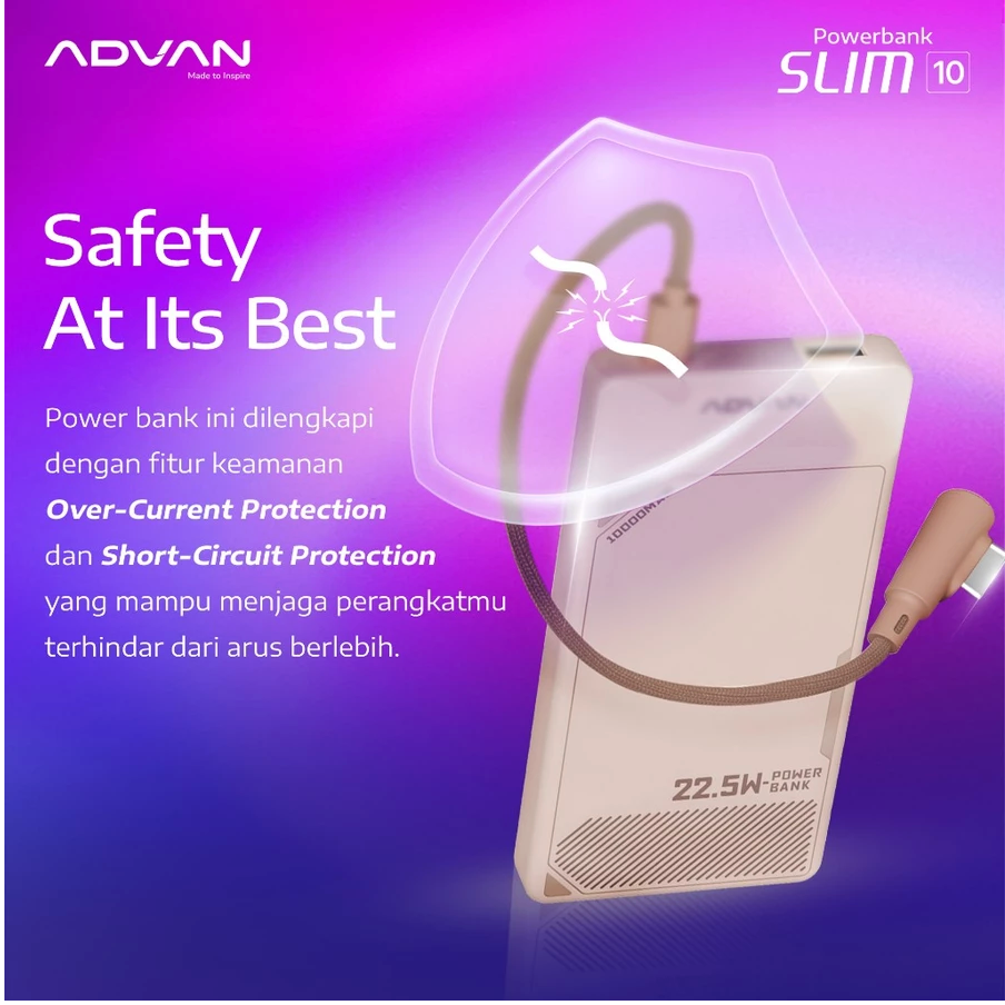ADVAN Powerbank Slim10 | 10000mAh | 22.5W PD Fast Charging Dual Output Type-C Type-A |