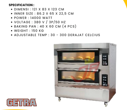 Oven Gas GETRA RFL-24GD Oven 2 Deck 4 Tray Pemanggang Kue Roti RFL 24GD Garansi Resmi