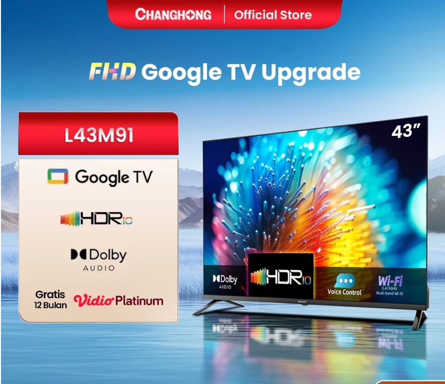 Google TV Changhong 43 Inch - 55 inch Smart TV 4K UHD-HDR10 DBX Dolby Audio Google Assistant Netflix Youtube Digital TV (U55G7N Pro)
