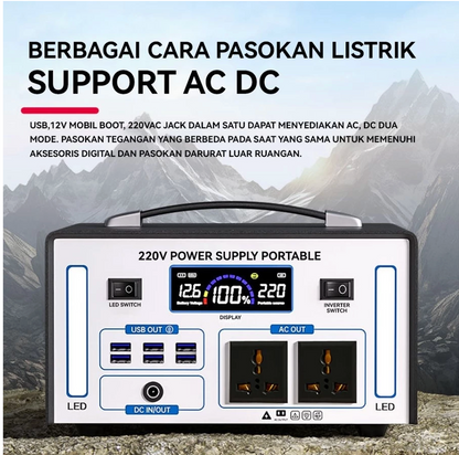 Genset Listrik Mini Portable Power Station Outdor camping 220V 400W/500W/800W/1200W/1700W