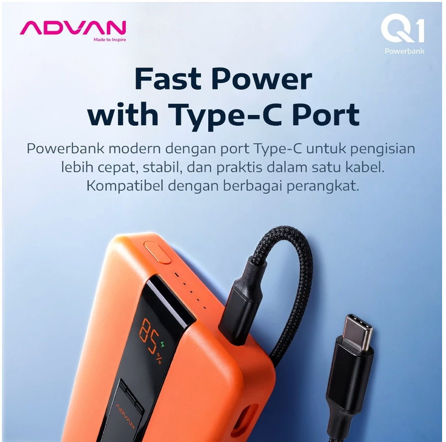 ADVAN Powerbank Slim10 | 10000mAh | 22.5W PD Fast Charging Dual Output Type-C Type-A |