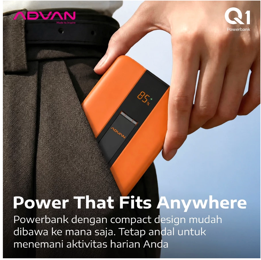 ADVAN Powerbank Slim10 | 10000mAh | 22.5W PD Fast Charging Dual Output Type-C Type-A |
