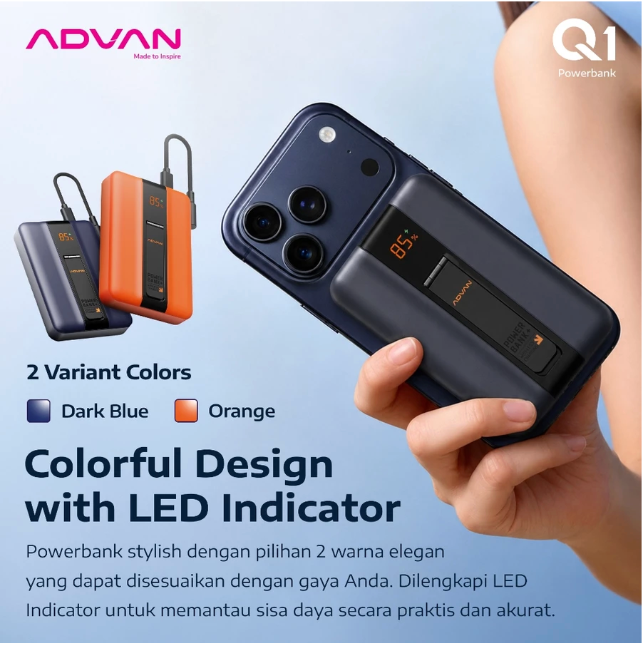 ADVAN Powerbank Slim10 | 10000mAh | 22.5W PD Fast Charging Dual Output Type-C Type-A |