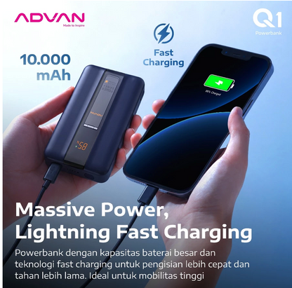 ADVAN Powerbank Slim10 | 10000mAh | 22.5W PD Fast Charging Dual Output Type-C Type-A |
