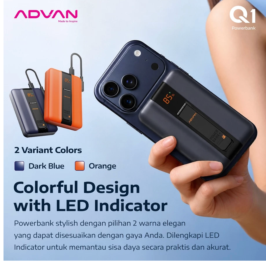 ADVAN Powerbank Slim10 | 10000mAh | 22.5W PD Fast Charging Dual Output Type-C Type-A |