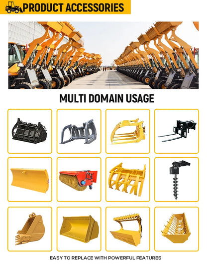 Multi-function design of miniature skid steer loader for reliable operation and efficient excavation of heavy construction
