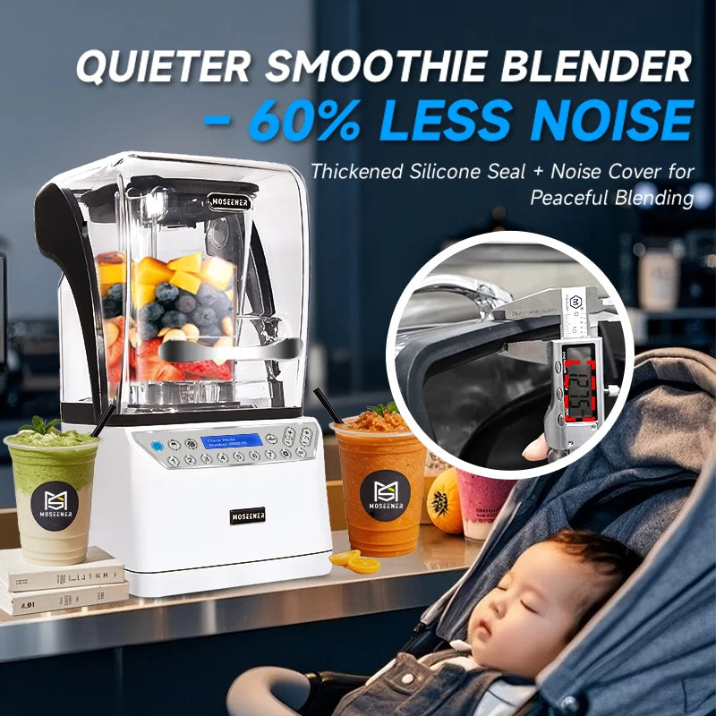 Commercial Stainless Steel 2L Ice Crusher Smoothie Blender Juicer Mixer Functions 1800W Motor 2 Stainless Steel Blades