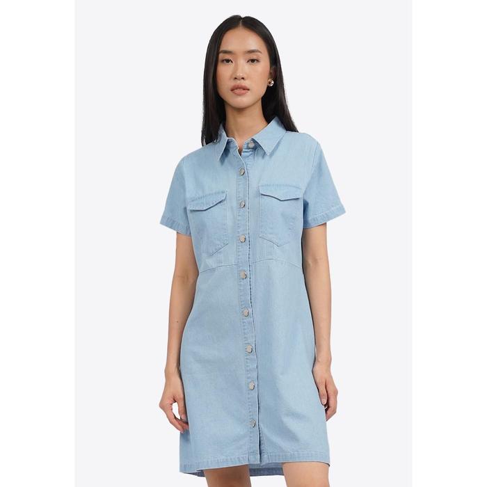 COLORBOX Short Sleeve Denim Mini Dress Lt. Blue