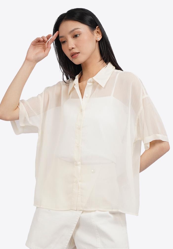COLORBOX Short Sleeve See Through Blouse Ecru