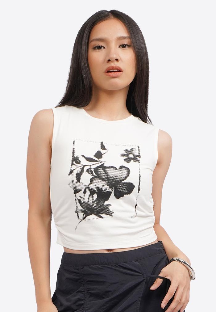 COLORBOX Sleeveless Crop Top with Side Ruched Off White