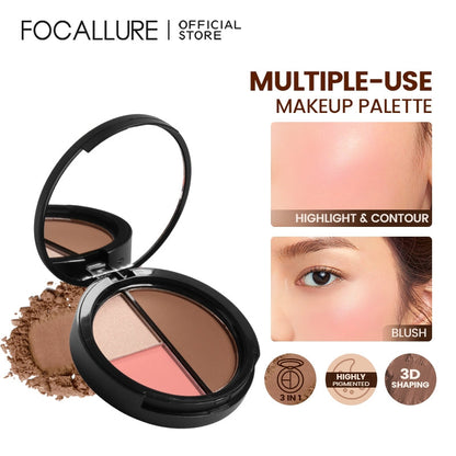 FOCALLURE Trio Blush Highlight & Contour Muti-use Face cosmetic Palette